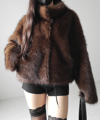 【 ５color 】スタンドカラーフェイクファークロップドコート ／ stand collar fake fur cropped coat