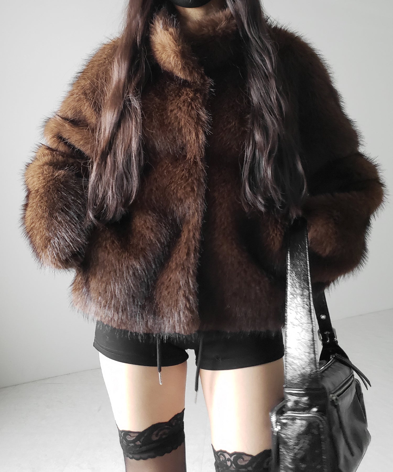 【 ５color 】スタンドカラーフェイクファークロップドコート ／ stand collar fake fur cropped coat