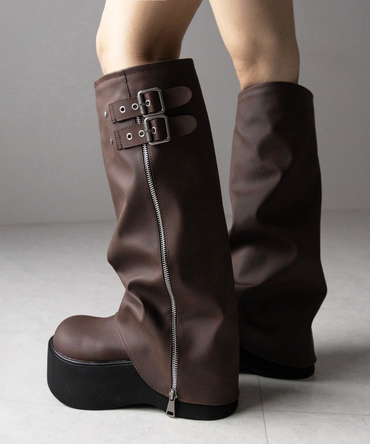 【 ２color 】ベルテッドヴィンテージ厚底カバーロングブーツ ／belted vintage platform cover long boots