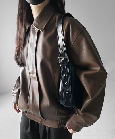 【 ２color 】ヴィンテージライクオーバーフェイクレザーブルゾン ／ vintage like over fake leather blouson