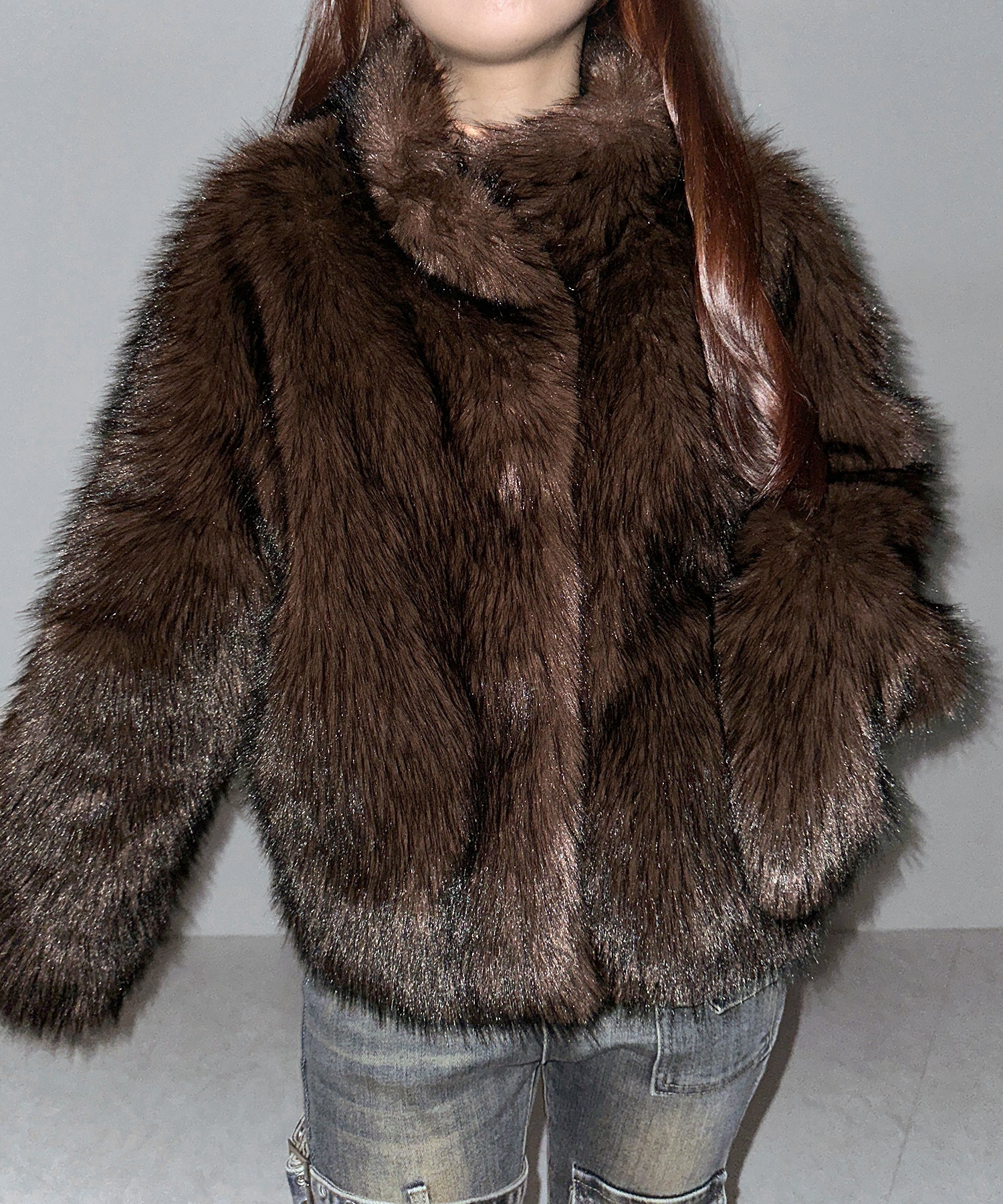 【 ５color 】スタンドカラーフェイクファークロップドコート ／ stand collar fake fur cropped coat