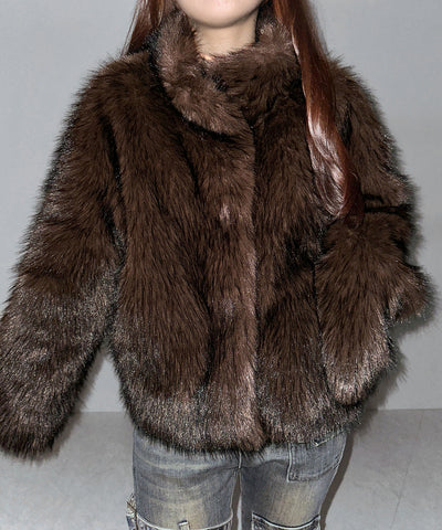 【 ５color 】スタンドカラーフェイクファークロップドコート ／ stand collar fake fur cropped coat