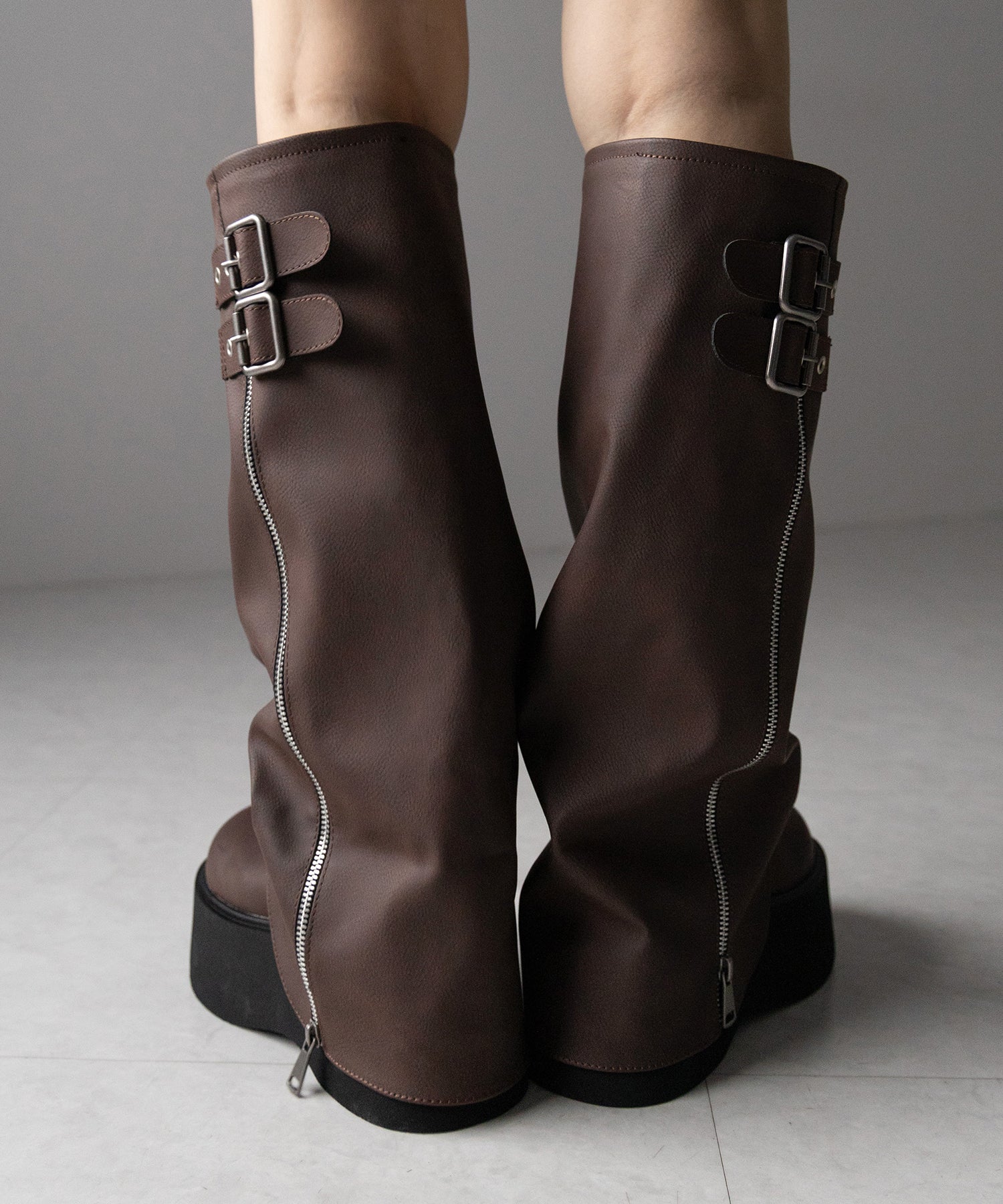 【 ２color 】ベルテッドヴィンテージ厚底カバーロングブーツ ／belted vintage platform cover long boots