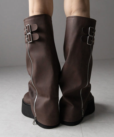 【 ２color 】ベルテッドヴィンテージ厚底カバーロングブーツ ／belted vintage platform cover long boots