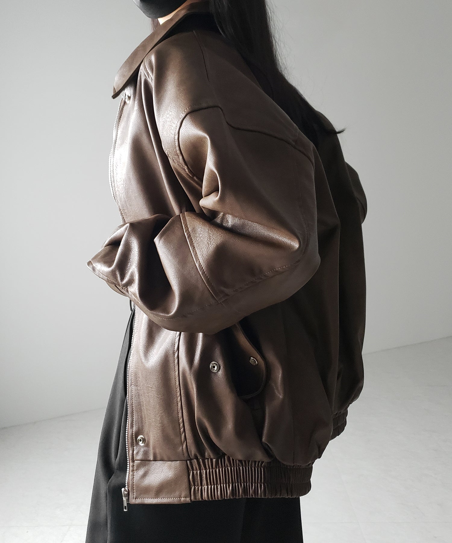 【 ２color 】ヴィンテージライクオーバーフェイクレザーブルゾン ／ vintage like over fake leather blouson