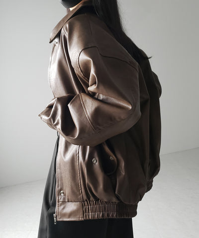 【 ２color 】ヴィンテージライクオーバーフェイクレザーブルゾン ／ vintage like over fake leather blouson