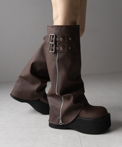 【 ２color 】ベルテッドヴィンテージ厚底カバーロングブーツ ／belted vintage platform cover long boots