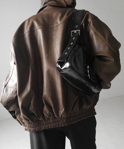 【 ２color 】ヴィンテージライクオーバーフェイクレザーブルゾン ／ vintage like over fake leather blouson