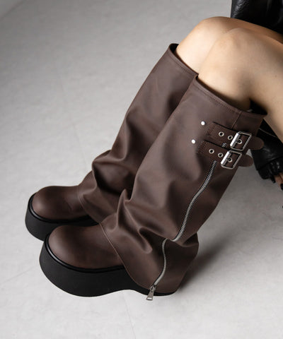 【 ２color 】ベルテッドヴィンテージ厚底カバーロングブーツ ／belted vintage platform cover long boots