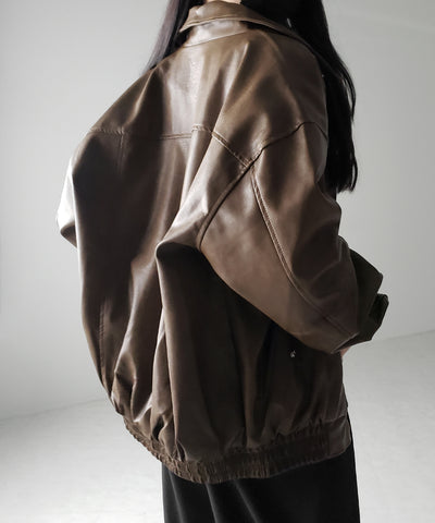【 ２color 】ヴィンテージライクオーバーフェイクレザーブルゾン ／ vintage like over fake leather blouson
