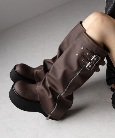 【 ２color 】ベルテッドヴィンテージ厚底カバーロングブーツ ／belted vintage platform cover long boots