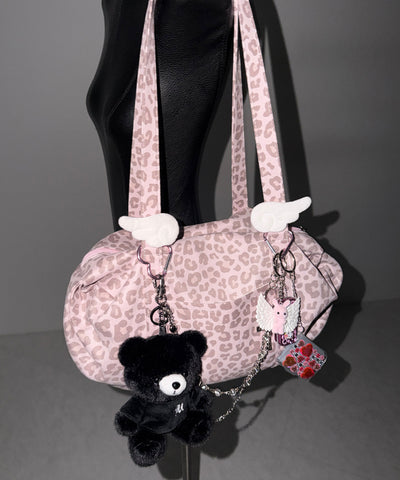 ヴィンテージライクピンクレオパードミニボストンショルダーバッグ　／ vintage like pink leopard mini boston shoulder bag