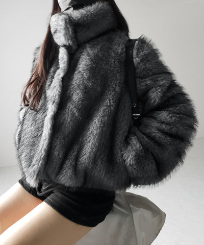 スタンドカラーミックスファーショートコート ／ stand-collar mix fur short coat