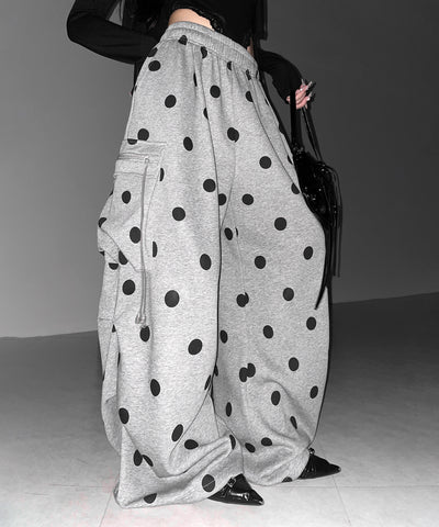 【 裾絞り可能２WAY 】ドットドローコードタックワイドカーゴスウェットパンツ ／ Dot drawcord tuck wide cargo sweatpants