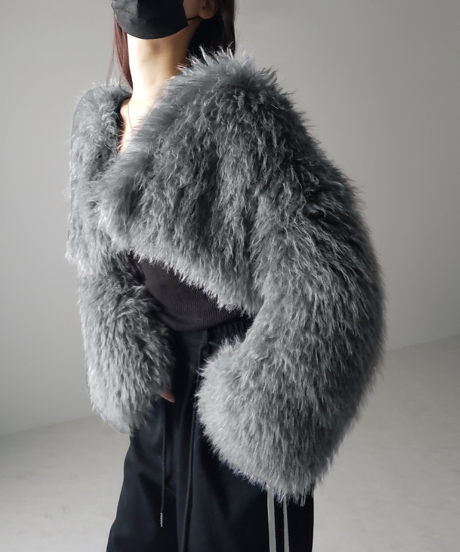 【 ５color 】シャギーファーノーカラーボリュームショートコート／ shaggy fur nocollar volume short coat