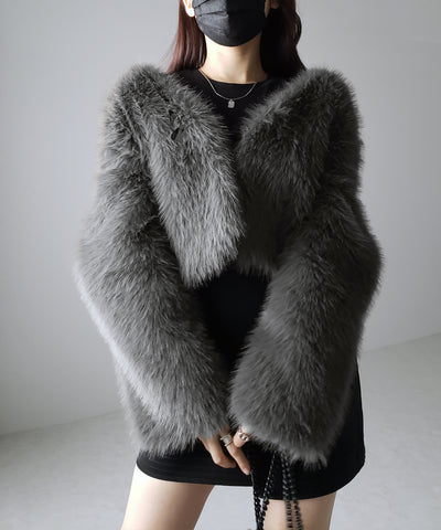 【 ５COLOR 】ノーカラーショートフェイクファーコート