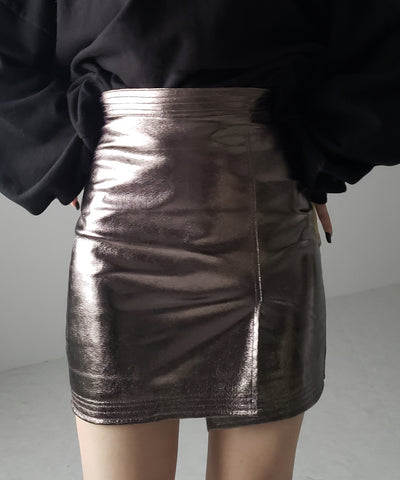 メタリックスリットハイウエストタイトミニスカート ／ metallic slit highwaist tight mini skirt