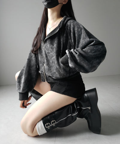 【 ２color 】ピグメントヴィンテージショートジップパーカー ／ pigment vintage short zip hoodie