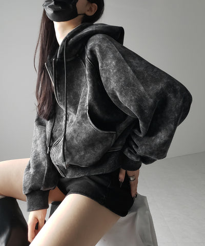 【 ２color 】ピグメントヴィンテージショートジップパーカー ／ pigment vintage short zip hoodie