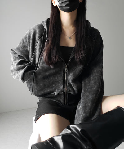 【 ２color 】ピグメントヴィンテージショートジップパーカー ／ pigment vintage short zip hoodie