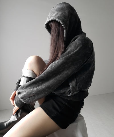 【 ２color 】ピグメントヴィンテージショートジップパーカー ／ pigment vintage short zip hoodie