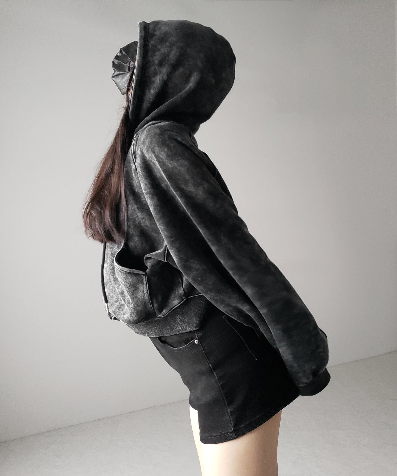 【 ２color 】ピグメントヴィンテージショートジップパーカー ／ pigment vintage short zip hoodie