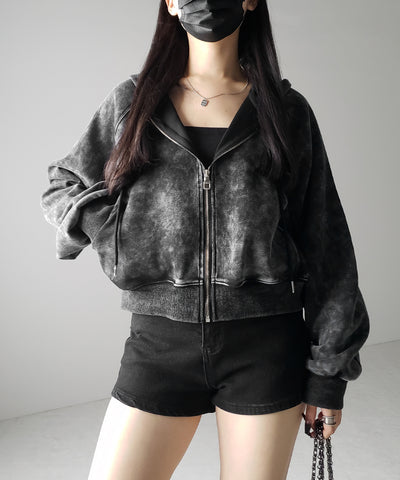 【 ２color 】ピグメントヴィンテージショートジップパーカー ／ pigment vintage short zip hoodie