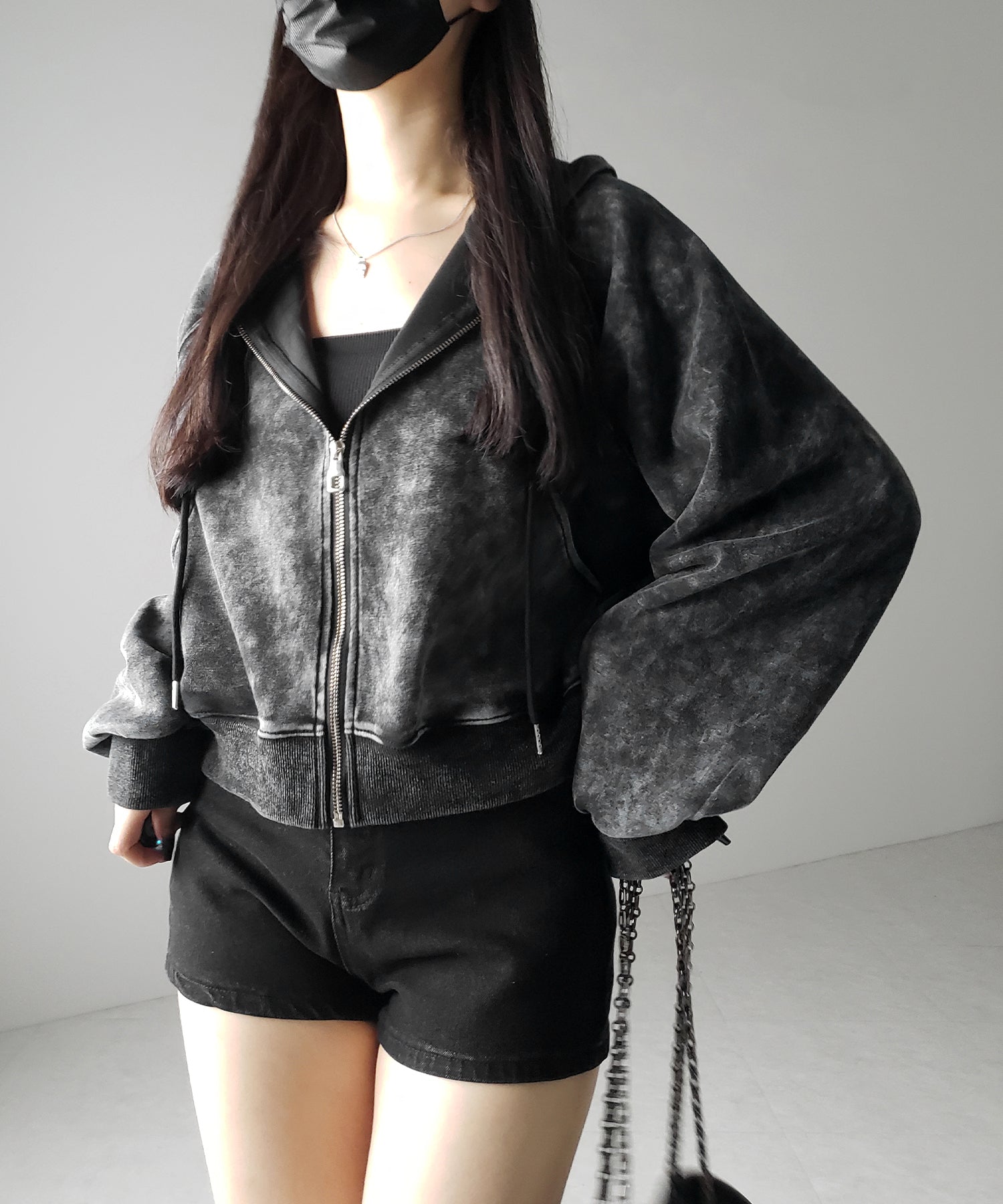 【 ２color 】ピグメントヴィンテージショートジップパーカー ／ pigment vintage short zip hoodie