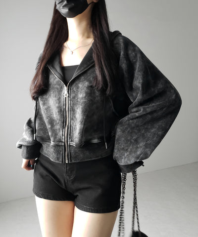 【 ２color 】ピグメントヴィンテージショートジップパーカー ／ pigment vintage short zip hoodie