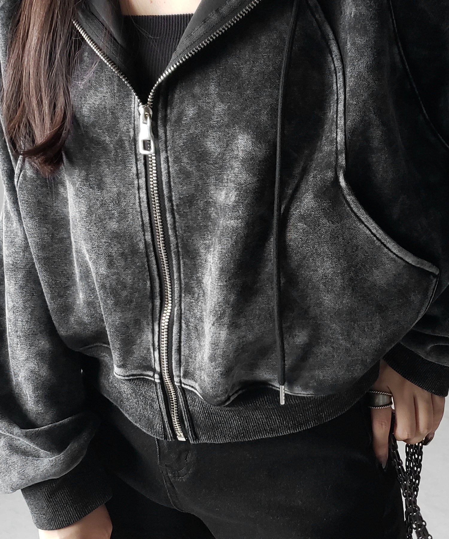 【 ２color 】ピグメントヴィンテージショートジップパーカー ／ pigment vintage short zip hoodie