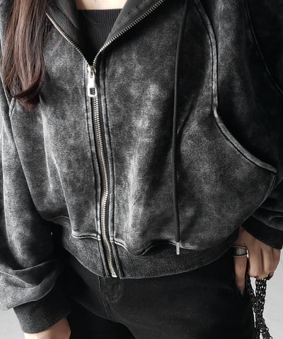 【 ２color 】ピグメントヴィンテージショートジップパーカー ／ pigment vintage short zip hoodie