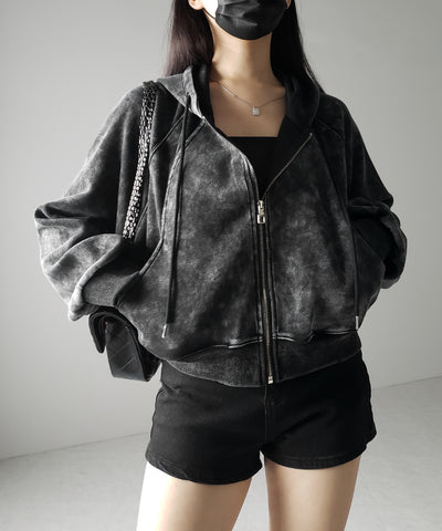 【 ２color 】ピグメントヴィンテージショートジップパーカー ／ pigment vintage short zip hoodie