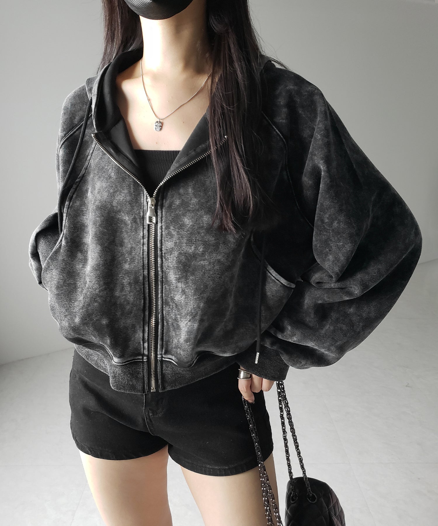 【 ２color 】ピグメントヴィンテージショートジップパーカー ／ pigment vintage short zip hoodie