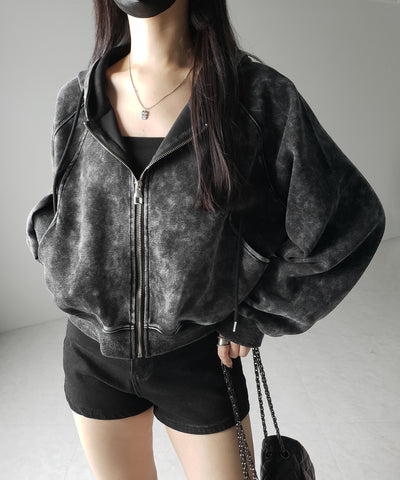 【 ２color 】ピグメントヴィンテージショートジップパーカー ／ pigment vintage short zip hoodie