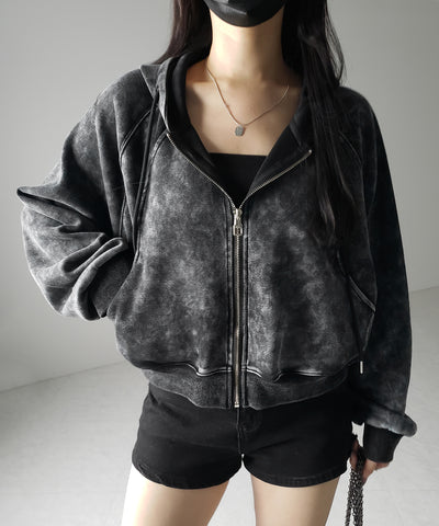 【 ２color 】ピグメントヴィンテージショートジップパーカー ／ pigment vintage short zip hoodie