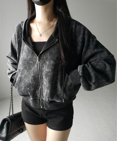 【 ２color 】ピグメントヴィンテージショートジップパーカー ／ pigment vintage short zip hoodie