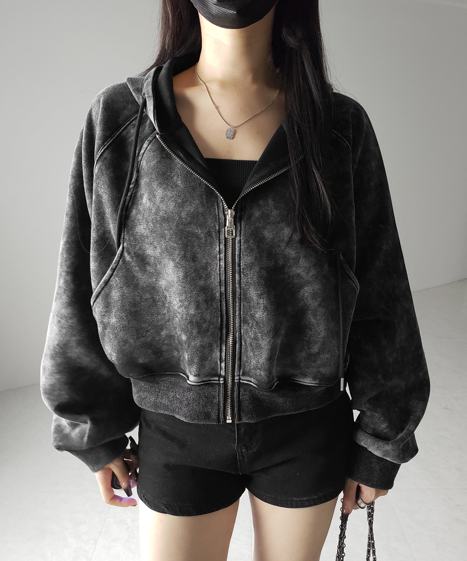 【 ２color 】ピグメントヴィンテージショートジップパーカー ／ pigment vintage short zip hoodie