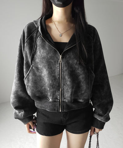 【 ２color 】ピグメントヴィンテージショートジップパーカー ／ pigment vintage short zip hoodie