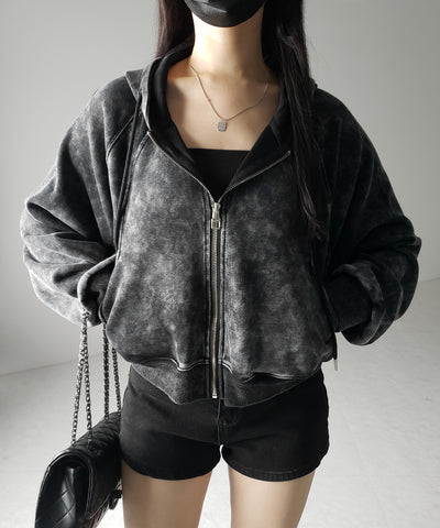 【 ２color 】ピグメントヴィンテージショートジップパーカー ／ pigment vintage short zip hoodie