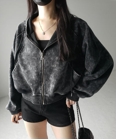 【 ２color 】ピグメントヴィンテージショートジップパーカー ／ pigment vintage short zip hoodie
