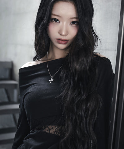 【 ２color 】ウエストレースカットアウトオフショルトップス ／ waist lace cutout offshoulder tops