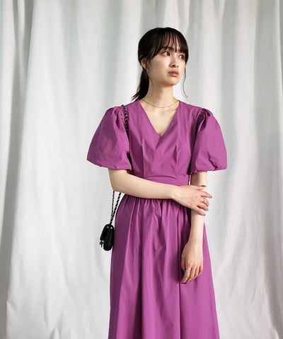 【 5COLOR 】ボリュームスリーブカットアウトバックリボンワンピース