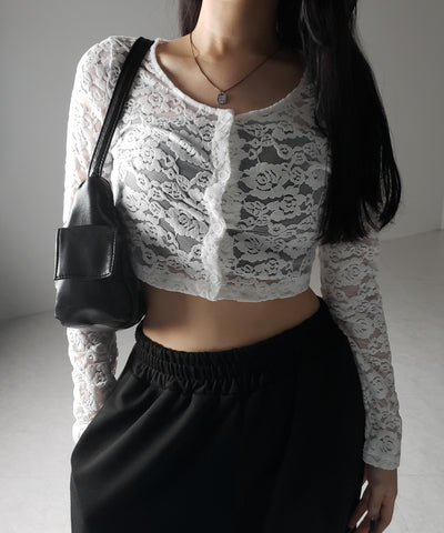 【 ２color 】ベロアレースショートカーディガン ／ velour lace short cardigan