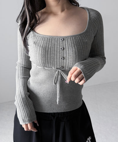 スリムフィット透かし柄リブニット / slim fit watermark pattern rib knit tops