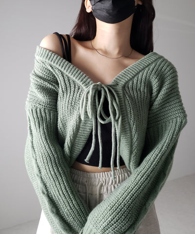 【 ５color 】フロントダブルリボンショートボレロカーディガン