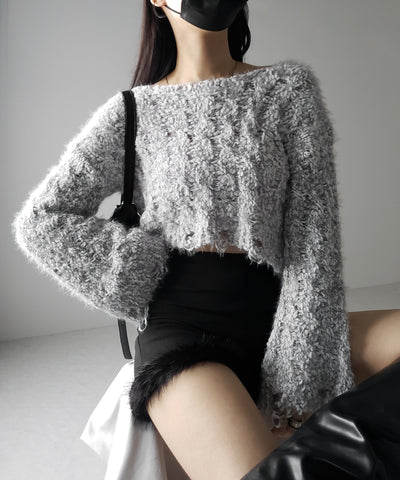 【 ２color 】マシュマロダメージショートニット ／ marshmallow damage short knit