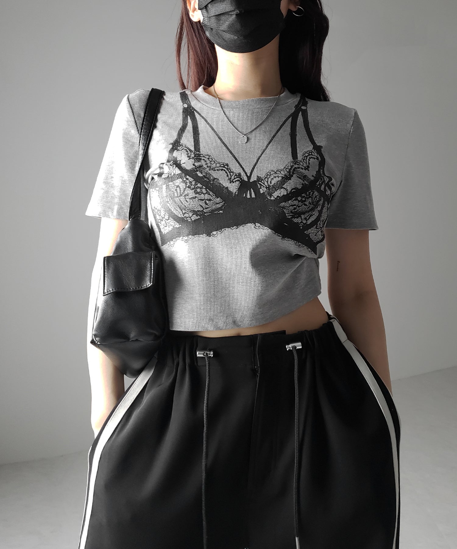 【 ３color 】レースランジェリー半袖クロップドＴ ／ lace lingerie short sleeve cropped T