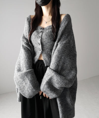 【 ２点セット 】ニットボタンビスチェ ＋ロングカーディガンセット ／ knit button bustier + long cardigan set