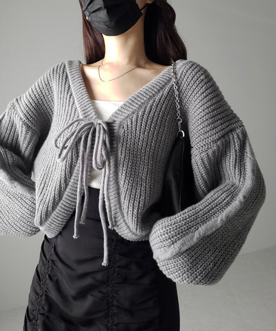【 ５color 】フロントダブルリボンショートボレロカーディガン