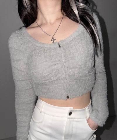 フロントジップショートシャギートップス／ front zip short shaggy tops